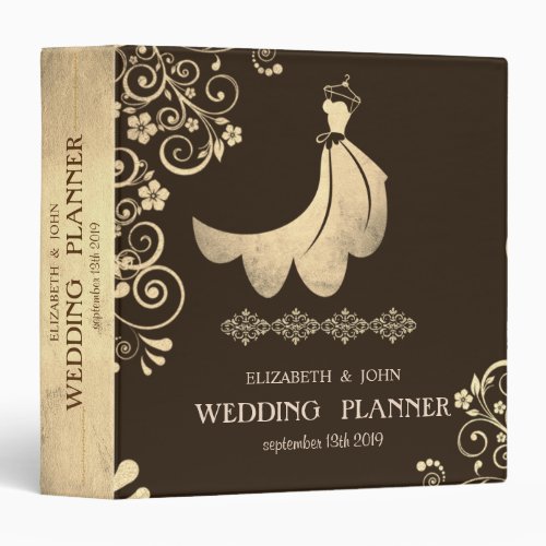 Adorable Dress Gold Flowers Bridal Planner 3 Ring Binder