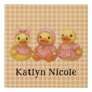 Adorable Duck Trio in Pink Outfits Custom Faux Canvas Print