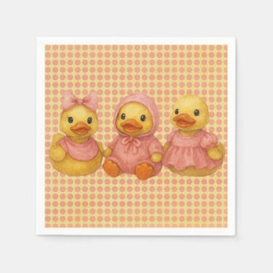 Adorable Duck Trio In Pink Outfits Napkins