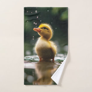 "Adorable Duckling in the Rain Hand Towel