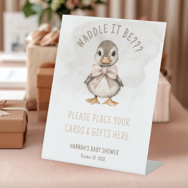 Adorable Duckling Waddle It Be Baby Shower Gift Pedestal Sign (Adorable Duckling Waddle It Be Baby Shower Gift Table Pedestal Sign)