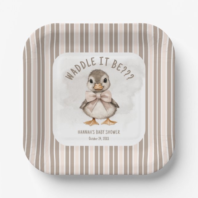 Adorable Duckling Waddle It Be Baby Shower Paper Plates (Front)