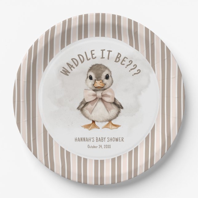 Adorable Duckling Waddle It Be Baby Shower Paper Plates (Front)