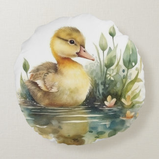 Adorable Ducklings Baby Ducks Round Pillow