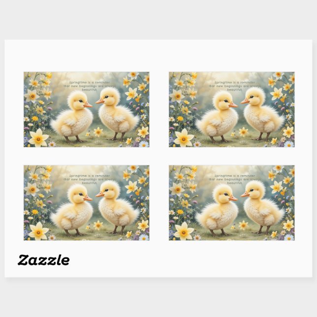 Adorable Ducklings in Spring Daffodils   Rectangular Sticker (Sheet)