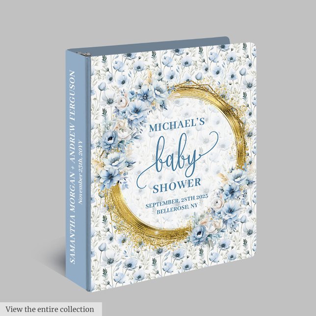 Adorable Dusty Blue Gold Baby Shower Ring Binder (Adorable Dusty Blue Gold Baby Shower Ring Binder

)