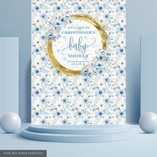 Adorable Dusty Blue Gold Baby Shower Tapestry