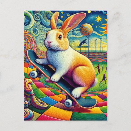 Adorable Dutch Rabbit Skateboarding Postcard