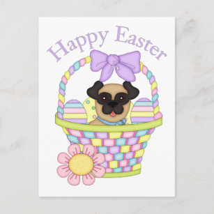Adorable Easter Basket Pugs Tees and Gifts Holiday Postcard