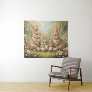 Adorable Easter Bunnies in Meadow Spring Animal Tapestry