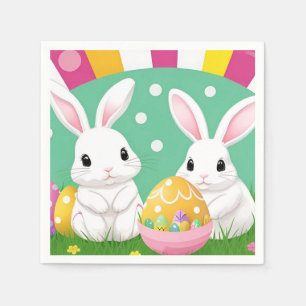 Adorable Easter Bunnies with Decorative Eggs Napkins