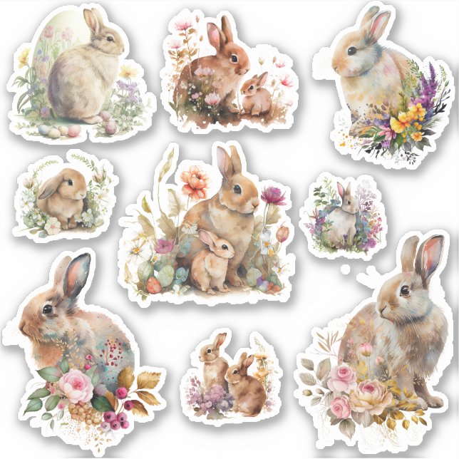 Adorable Easter Bunnies with flowers  Sticker (Front)