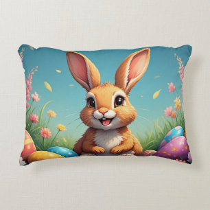 Adorable Easter Bunny Among Colorful Eggs Accent Pillow