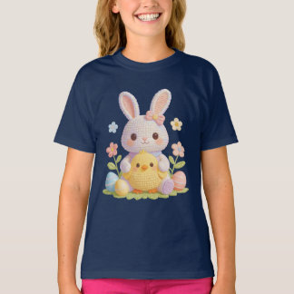 Adorable Easter Bunny and Chick Pastel Spring Art T-Shirt