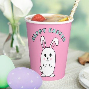 Adorable Easter Bunny Cartoon Cute Pink Blue White Paper Cups