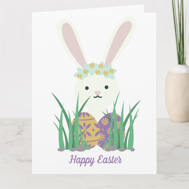 Adorable Easter Bunny & Eggs  Card (Front)