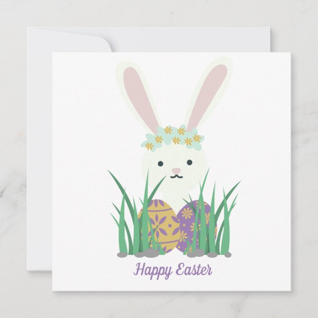 Adorable Easter Bunny & Eggs  Card (Front)