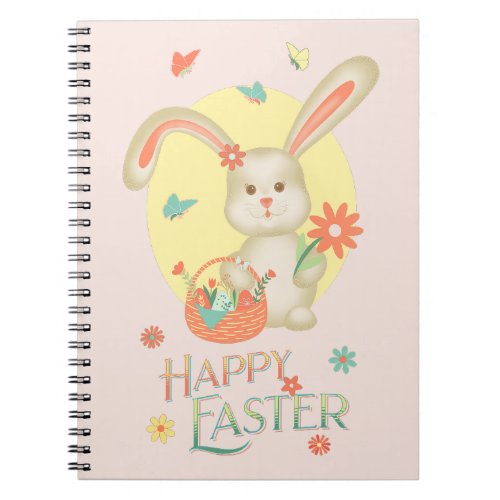 Adorable Easter Bunny Floral Modern Notebook