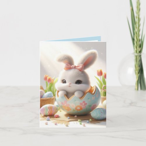 Adorable Easter Bunny in Festive Egg Note Card