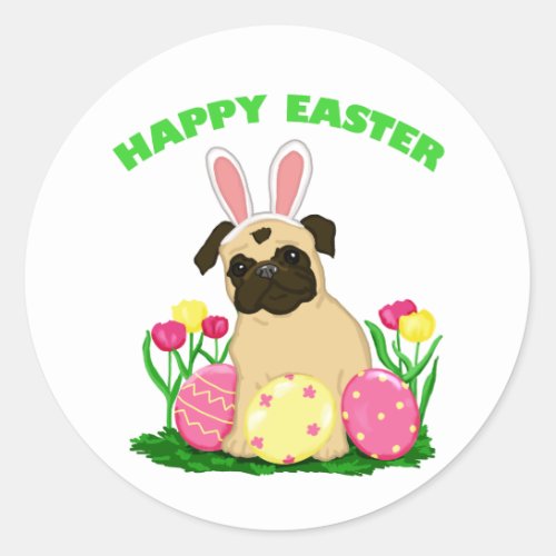 Adorable Easter Bunny Pug Stickers