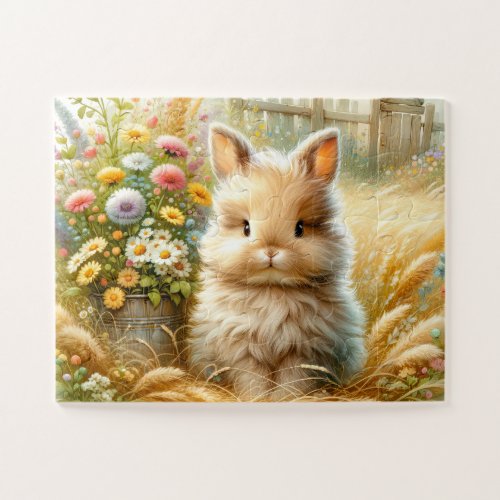 Adorable Easter Bunny Spring Flower Kids Jigsaw Puzzle