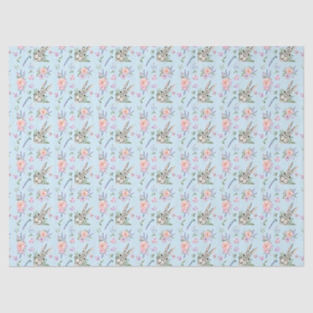 Adorable Easter Bunny Spring Pastel Flower Blue Tissue Paper (Front)