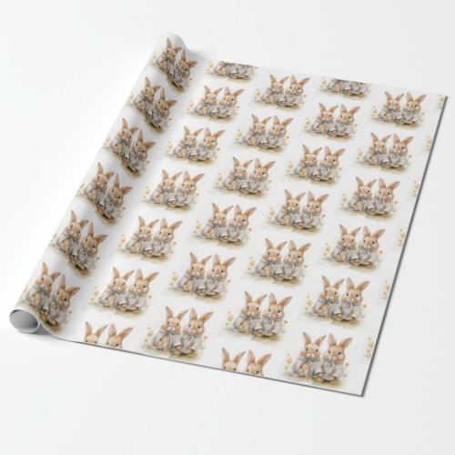  Adorable Easter Bunny Twins  Wrapping Paper