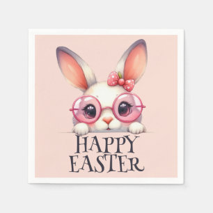 Adorable Easter Bunny Wearing Glasses and Bow  Napkins