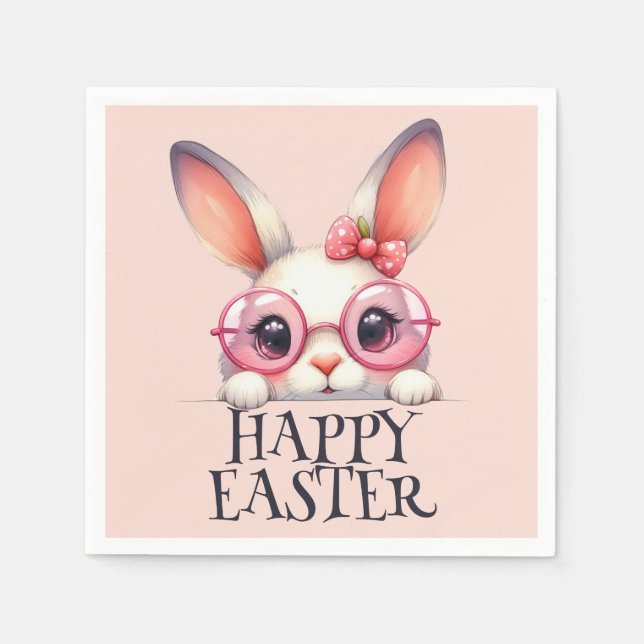 Adorable Easter Bunny Wearing Glasses and Bow  Napkins (Front)