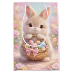 Adorable Easter Bunny with Colorful Basket of Eggs Medium Gift Bag