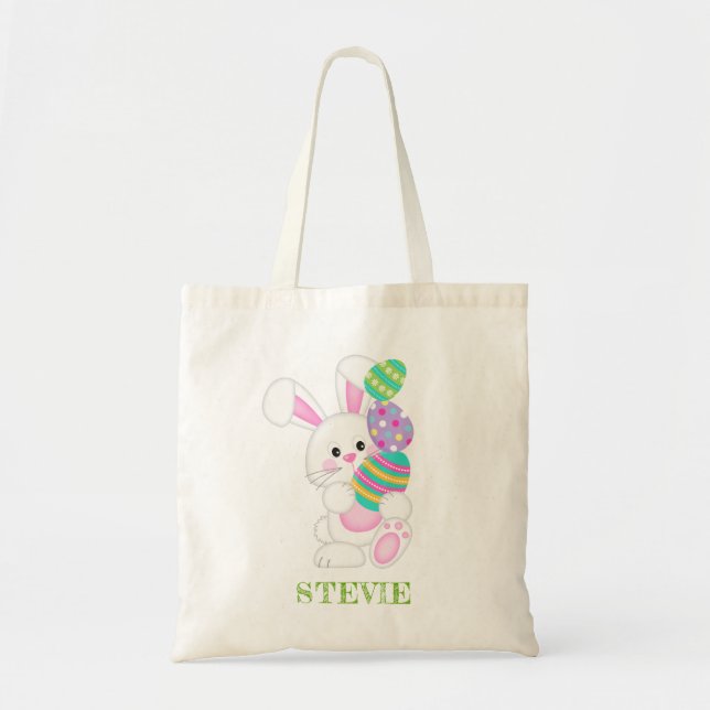 Adorable Easter Bunny With Colorful Eggs Tote Bag (Front)