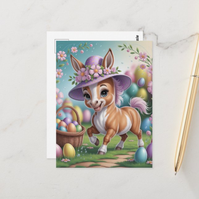Adorable Easter Donkey Foal Postcard (Front/Back In Situ)