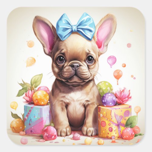 Adorable Easter French Bulldog Square Sticker