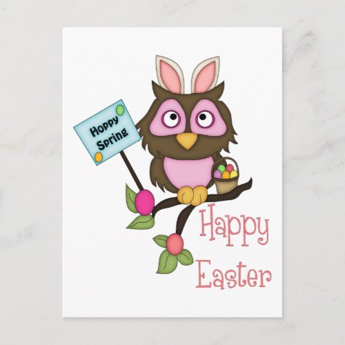 Adorable Easter Owl with Bunny Ears Holiday Postcard