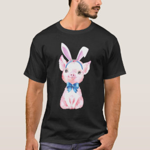 Adorable Easter Pig Bunny Ears Pig Bow Tie Girls T T-Shirt