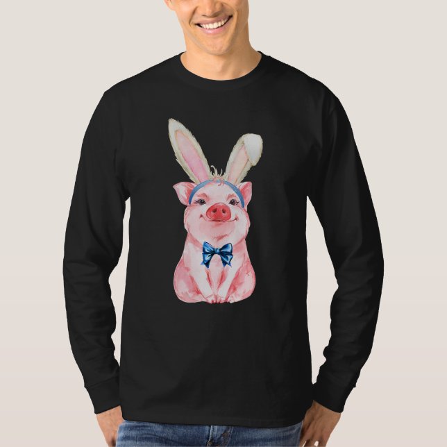 Adorable Easter Pig With Easter Bunny Ears Easter  T-Shirt (Front)