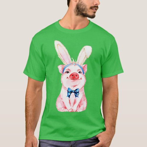Adorable Easter Pig With Easter Bunny Ears Easter  T_Shirt