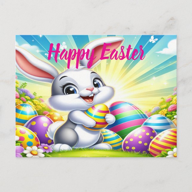 Adorable Easter Postcard with Bunny  (Front)