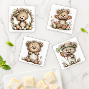ADORABLE EASTER THEMED TEDDY BEARS COASTER SET