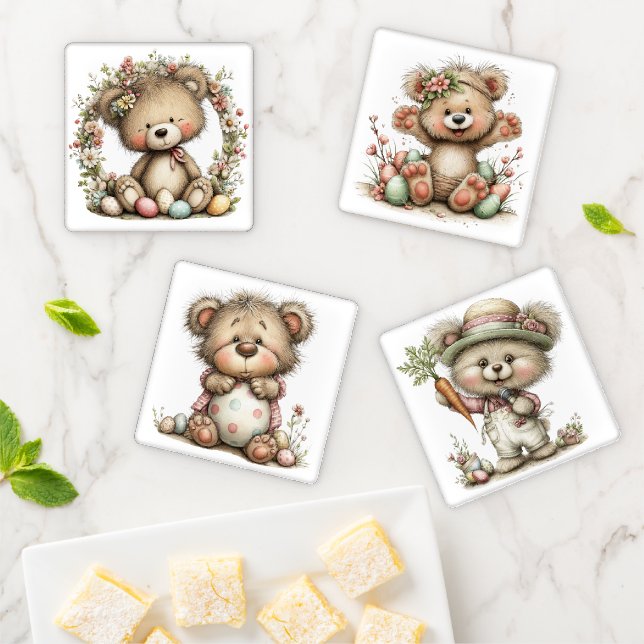 ADORABLE EASTER THEMED TEDDY BEARS COASTER SET (In Situ)