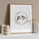 Adorable Eastern Bluebird Couple Art Print<br><div class="desc">The original artwork for this print is a watercolor and colored pencil painting of an adorable eastern bluebird couple surrounded by a floral wreath. Artwork from Michigan artist Jennifer Steffen.</div>