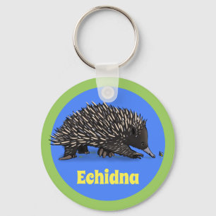 Adorable echidna with bee cartoon illustration keychain