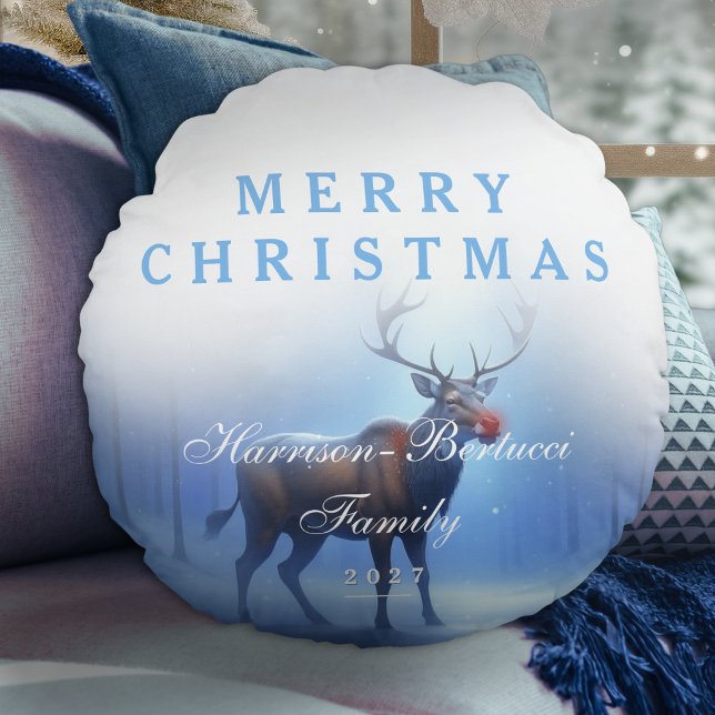 Adorable Editable Winter Wonderland Chrsitmas Round Pillow (Creator Uploaded)