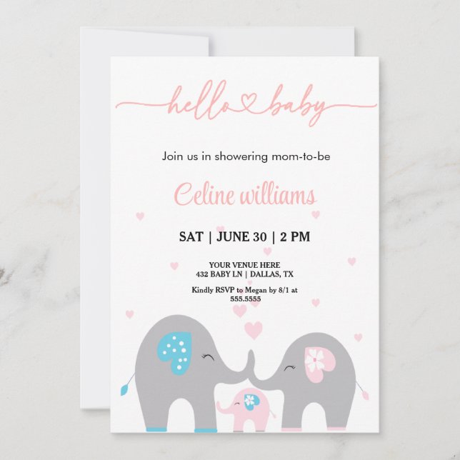 Adorable Eelephant family baby shower Invitation (Front)