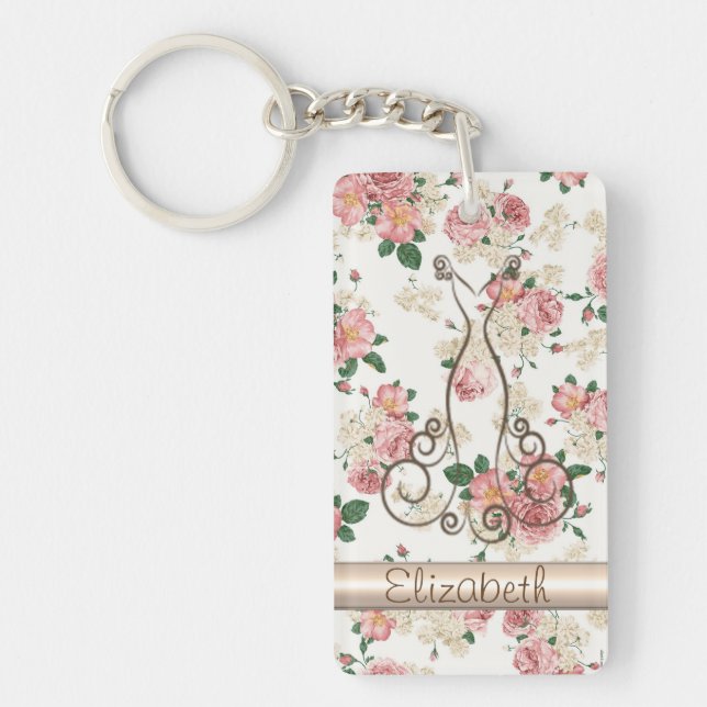 Adorable Elegant Dress,Floral Pattern-Personalized Keychain (Front)