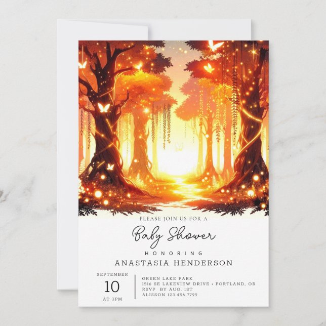  Adorable Elegant Enchanted Forest Baby Shower Invitation (Front)