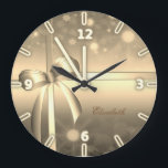 Adorable Elegant Gold Bow- Personalized Large Clock<br><div class="desc">This image features gold bow on luminosity background. . Any girl would love to have this stylish  design.If your art still needs to be adjusted, click on the Customize This button. This will take you to a design area where you can move around and even change fonts !</div>