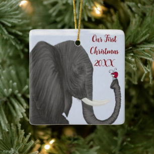 Adorable Elephant and Cute Ladybug Ceramic Ornament