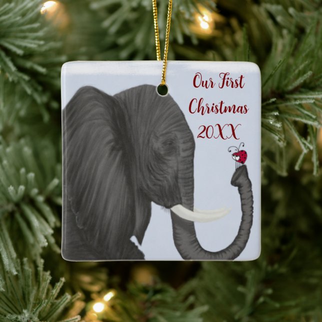 Adorable Elephant and Cute Ladybug Ceramic Ornament (Tree)