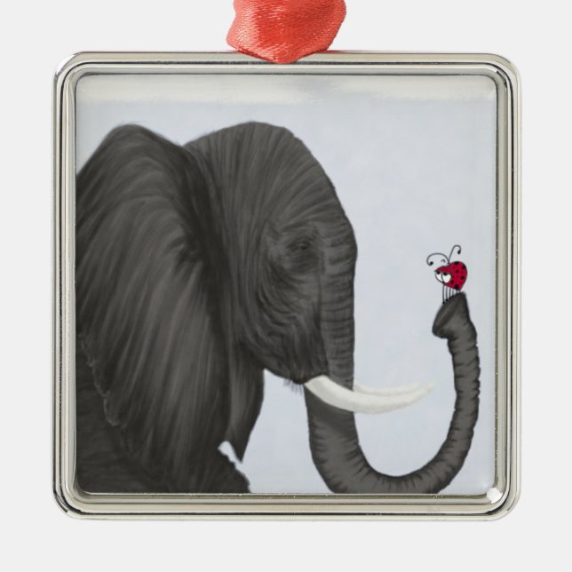 Adorable Elephant and Cute Ladybug Metal Ornament (Front)